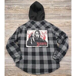 Ghost Face Scream Shirt Mens MED Black White Plaid Flannel Halloween Thriller